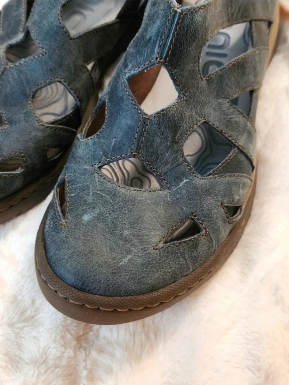 Bionica Maclean Dark Gray/Blue Leather Outdoor Walking Comfort Sandals